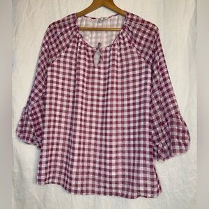 Cato Women’s Checkered Red and White Blouse with Key Hole Cut Out Size Large